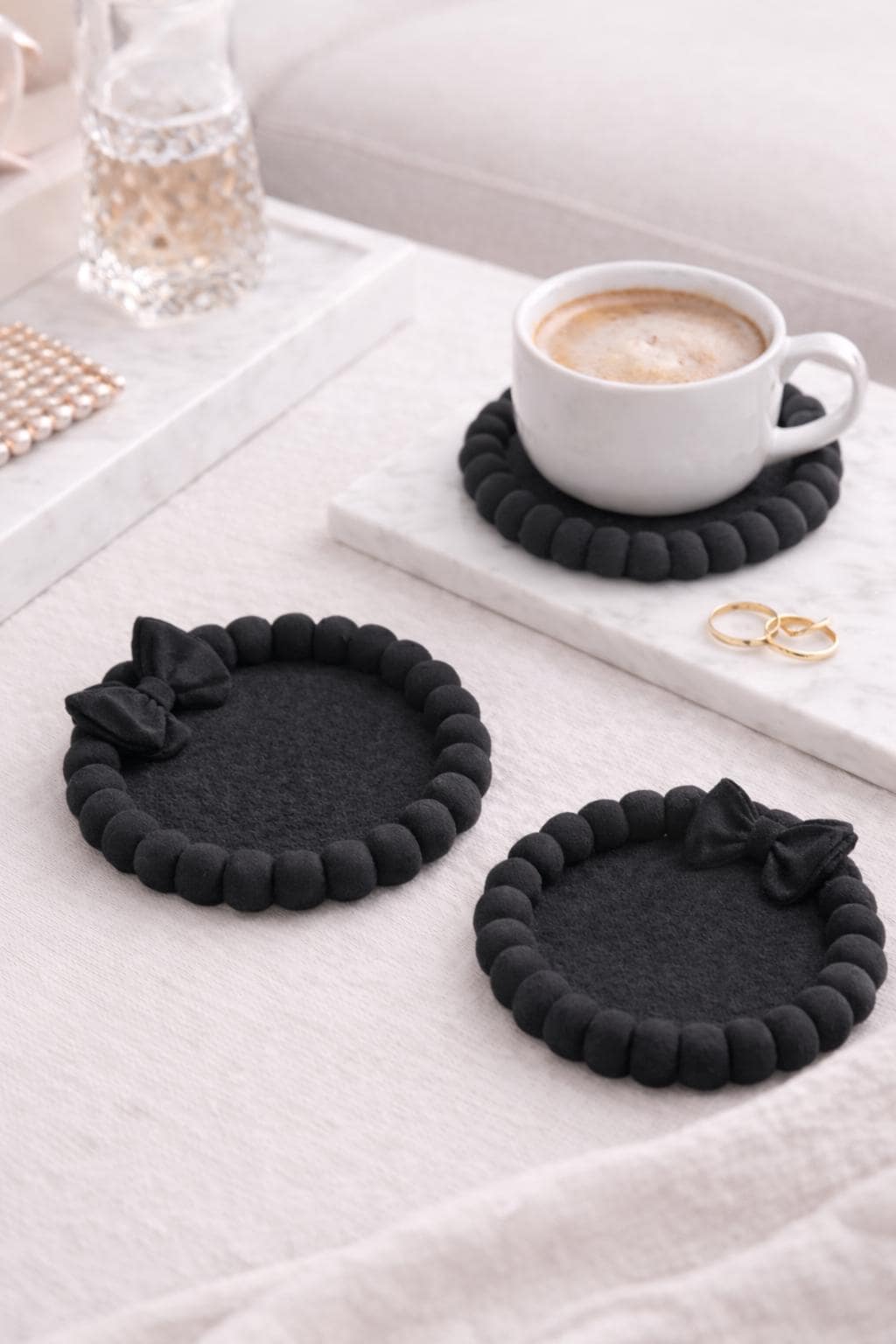 Coaster Set with Bow | Decorative Coffee Coasters | Elegant Drink Coaster Set | Housewarming Gift Decor