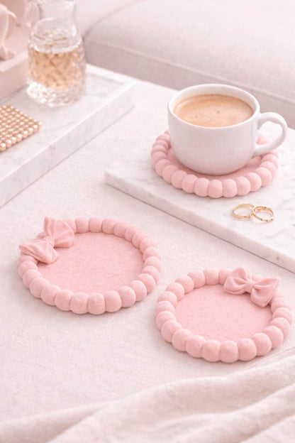 Coaster Set with Bow | Decorative Coffee Coasters | Elegant Drink Coaster Set | Housewarming Gift Decor