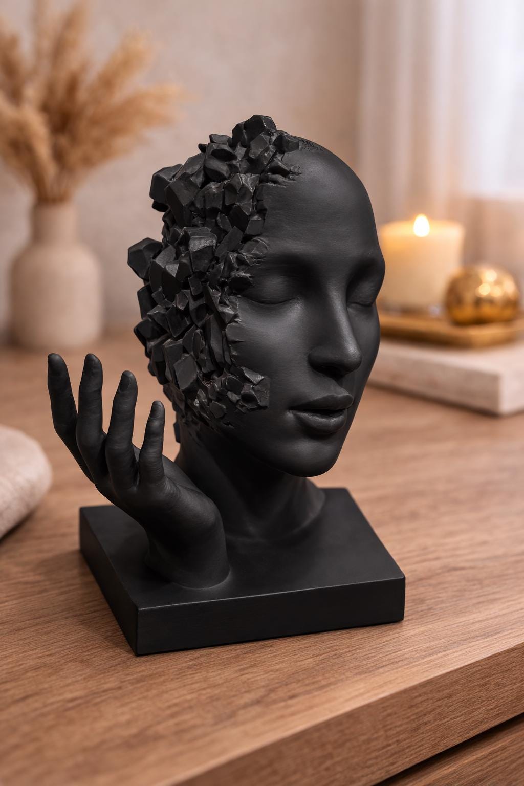 Modern Abstract Face Sculpture | Minimalist Woman Head Statue with Hand | Contemporary Art Decor | Unique Home Accent | Housewarming Gift