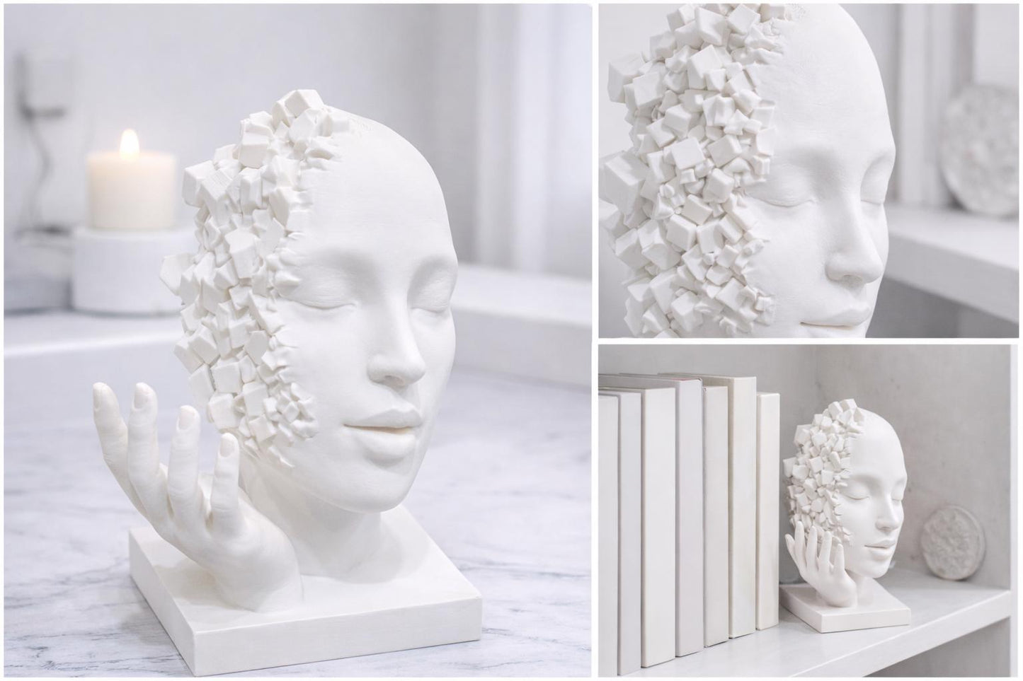 Modern Abstract Face Sculpture | Minimalist Woman Head Statue with Hand | Contemporary Art Decor | Unique Home Accent | Housewarming Gift