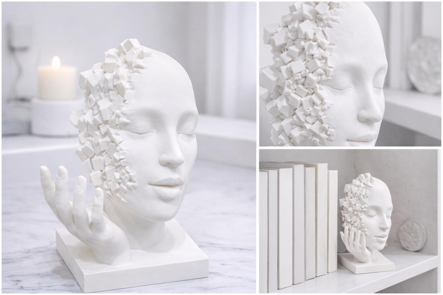 Modern Abstract Face Sculpture | Minimalist Woman Head Statue with Hand | Contemporary Art Decor | Unique Home Accent | Housewarming Gift