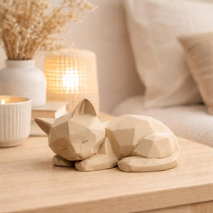 Sleeping Cat Decor Set: Modern Low Poly Cat Figurine | Cat Lover Gift | Mother’s Day, Housewarming & Women’s Day Present