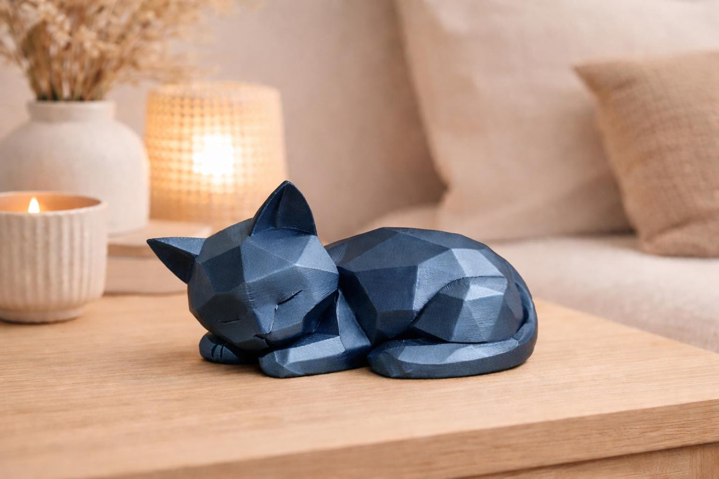 Sleeping Cat Decor Set: Modern Low Poly Cat Figurine | Cat Lover Gift | Mother’s Day, Housewarming & Women’s Day Present