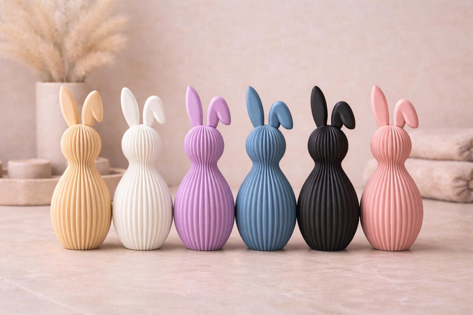 Ribbed Easter Bunny with Folded Ears | Minimalist Easter Decor | Modern Neutral Rabbit Figure and Sets | Easter & Housewarming Gift