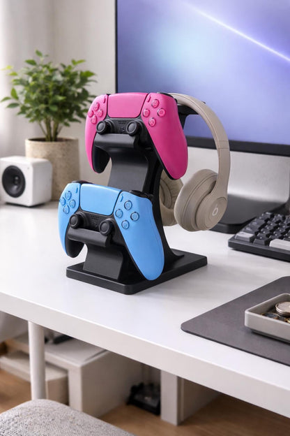 Dual Controller and Headset Stand | PS5 Xbox Controllers Holder | Desk Gaming Organizer and Gift