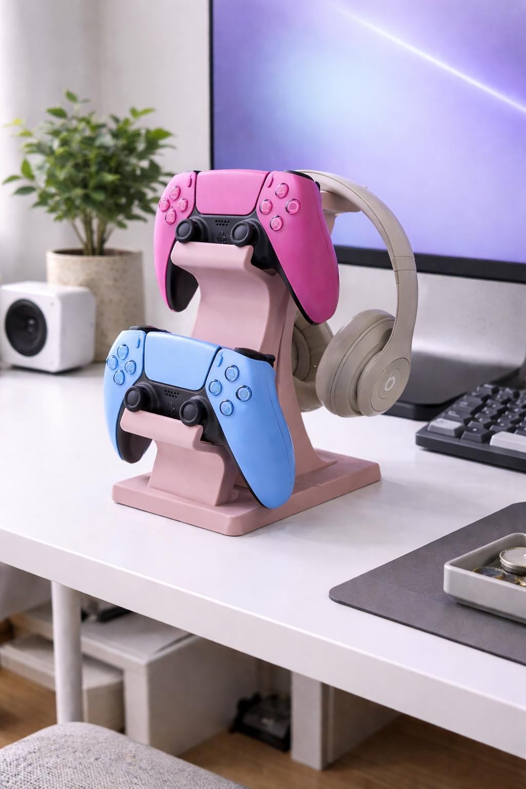 Dual Controller and Headset Stand | PS5 Xbox Controllers Holder | Desk Gaming Organizer and Gift