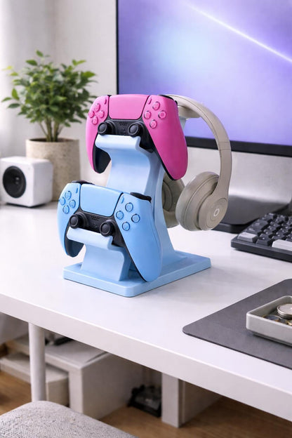 Dual Controller and Headset Stand | PS5 Xbox Controllers Holder | Desk Gaming Organizer and Gift