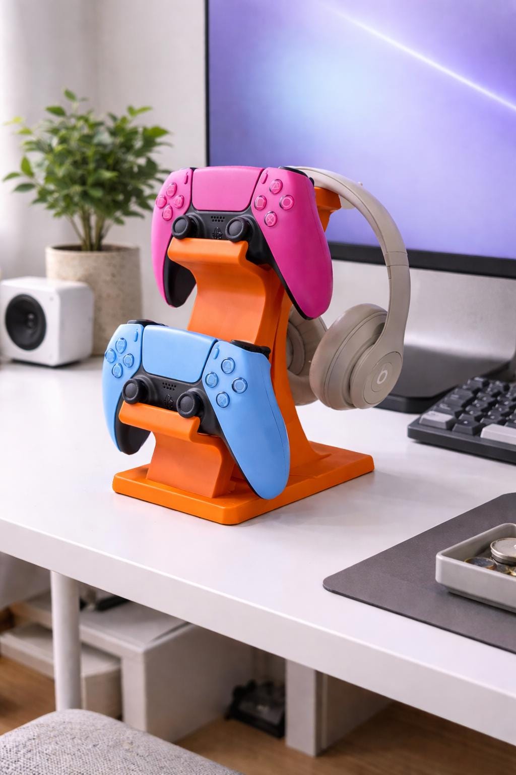 Dual Controller and Headset Stand | PS5 Xbox Controllers Holder | Desk Gaming Organizer and Gift