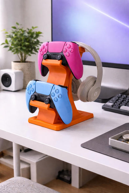 Dual Controller and Headset Stand | PS5 Xbox Controllers Holder | Desk Gaming Organizer and Gift