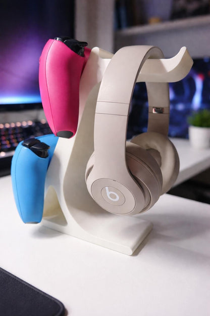 Dual Controller and Headset Stand | PS5 Xbox Controllers Holder | Desk Gaming Organizer and Gift