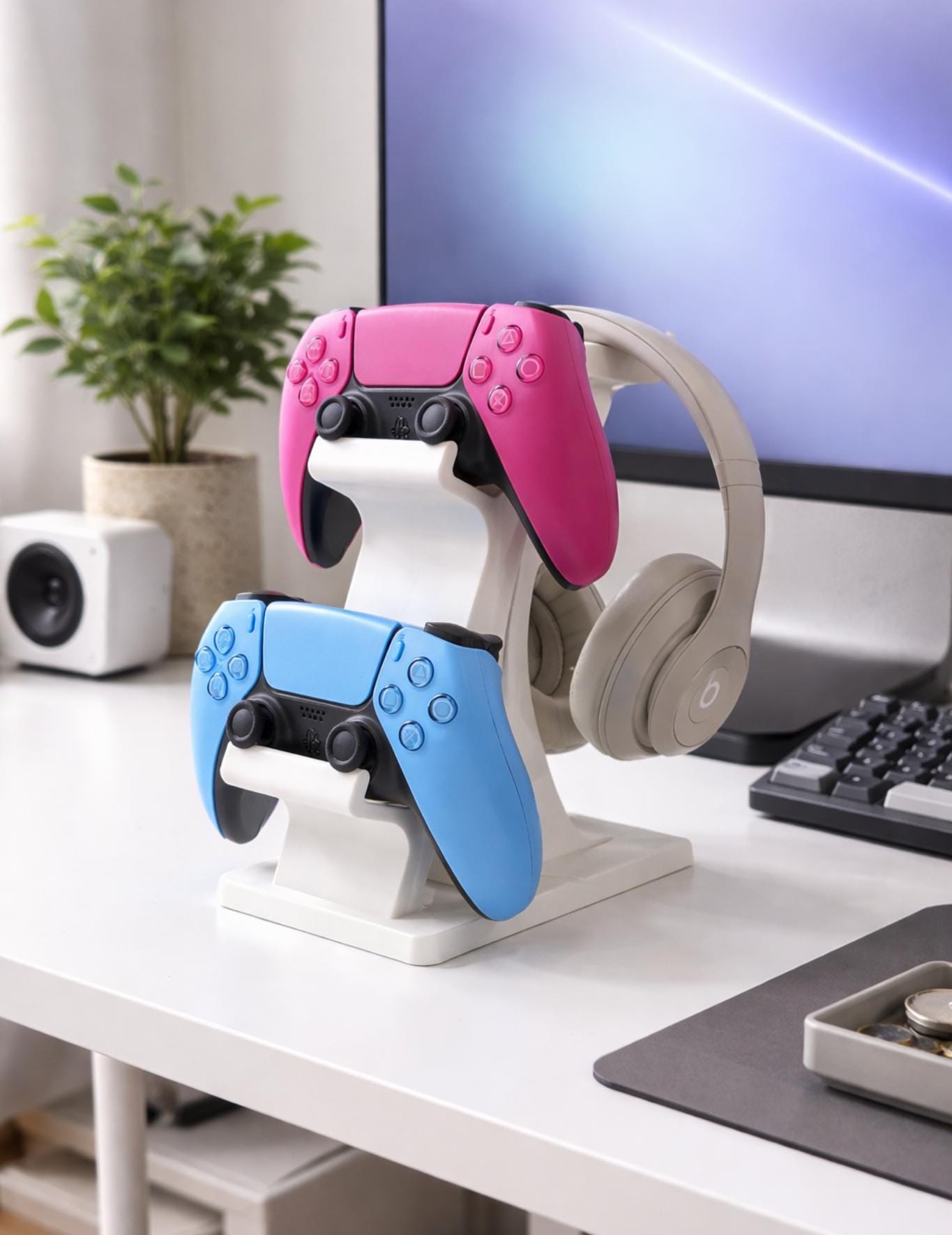 Dual Controller and Headset Stand | PS5 Xbox Controllers Holder | Desk Gaming Organizer and Gift