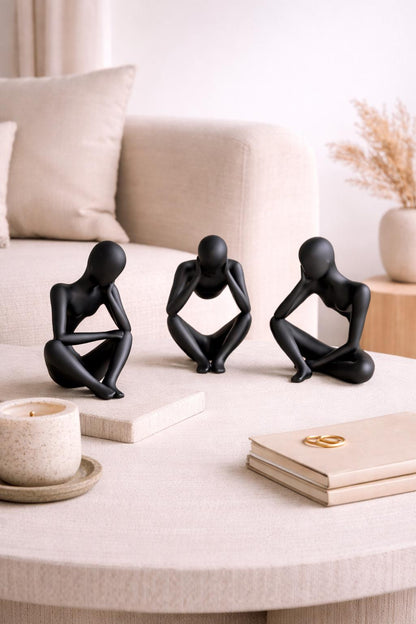 Set of 3 Thinking Statues | Abstract Thinker Figurines | Modern Minimalist Shelf Decor | Aesthetic Home Office Desk Decor