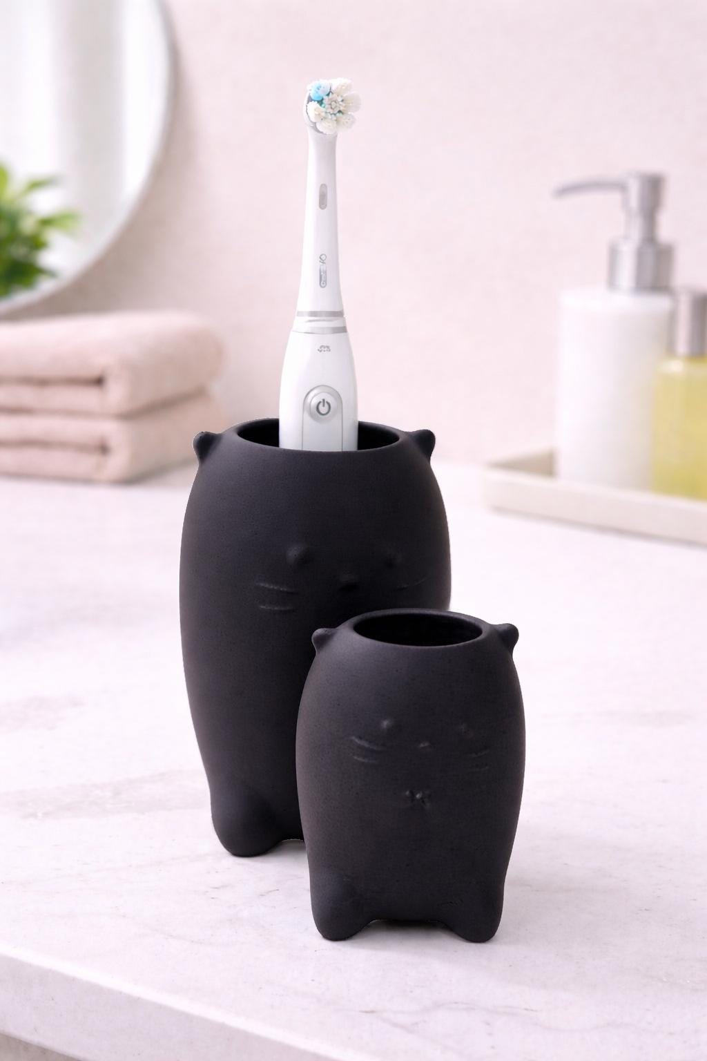 Toothbrush Holder with Q Tip Holder | Modern Minimalist Bathroom Storage