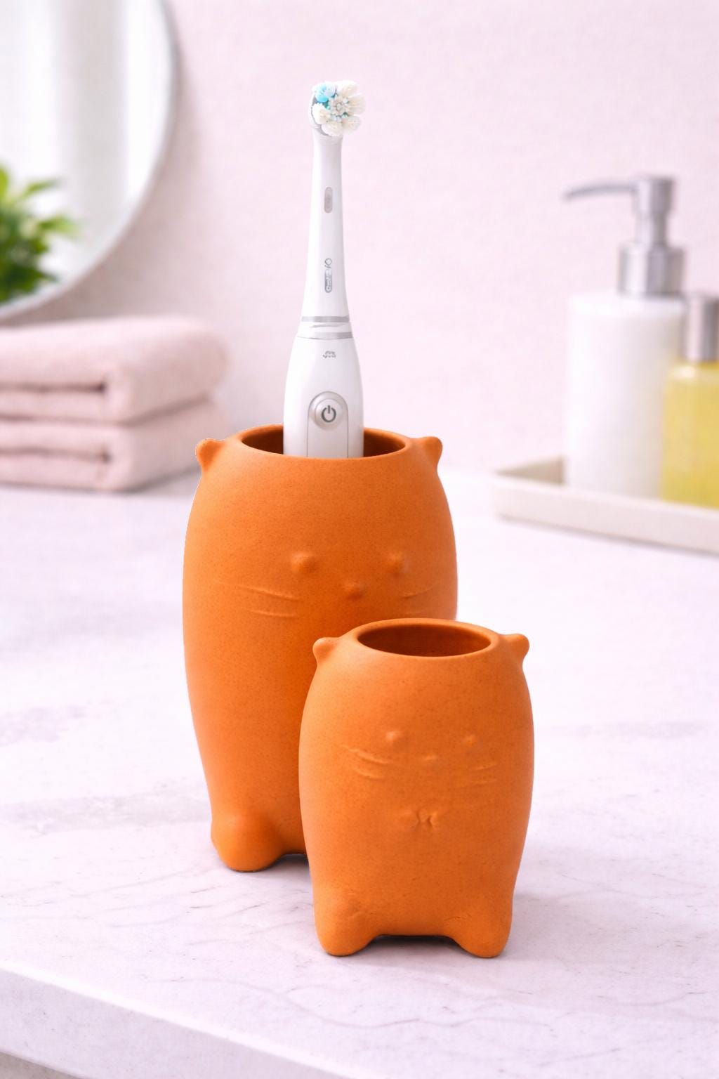 Toothbrush Holder with Q Tip Holder | Modern Minimalist Bathroom Storage