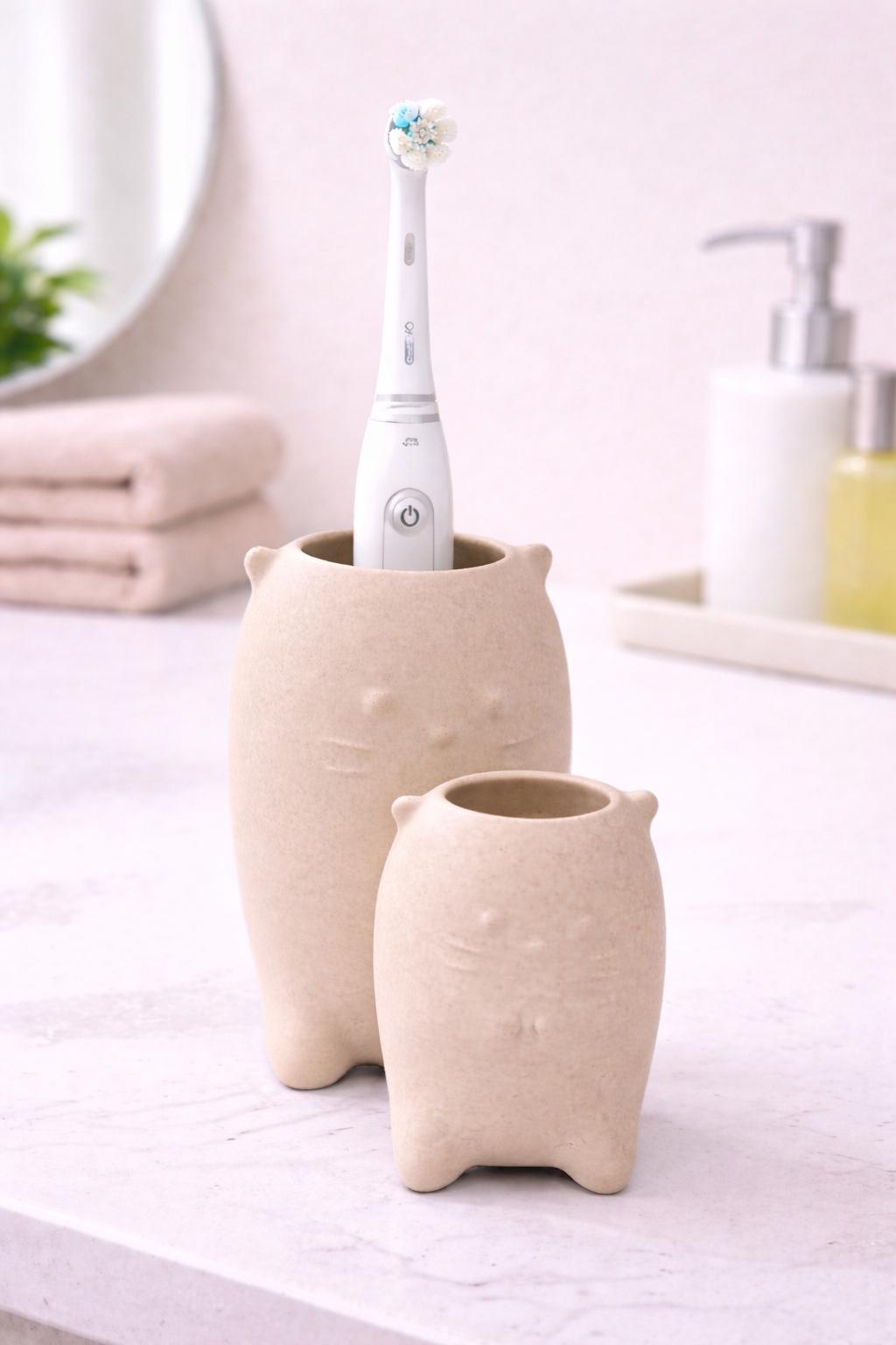 Toothbrush Holder with Q Tip Holder | Modern Minimalist Bathroom Storage