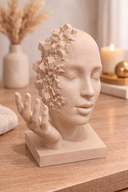 Modern Abstract Face Sculpture | Minimalist Woman Head Statue with Hand | Contemporary Art Decor | Unique Home Accent | Housewarming Gift