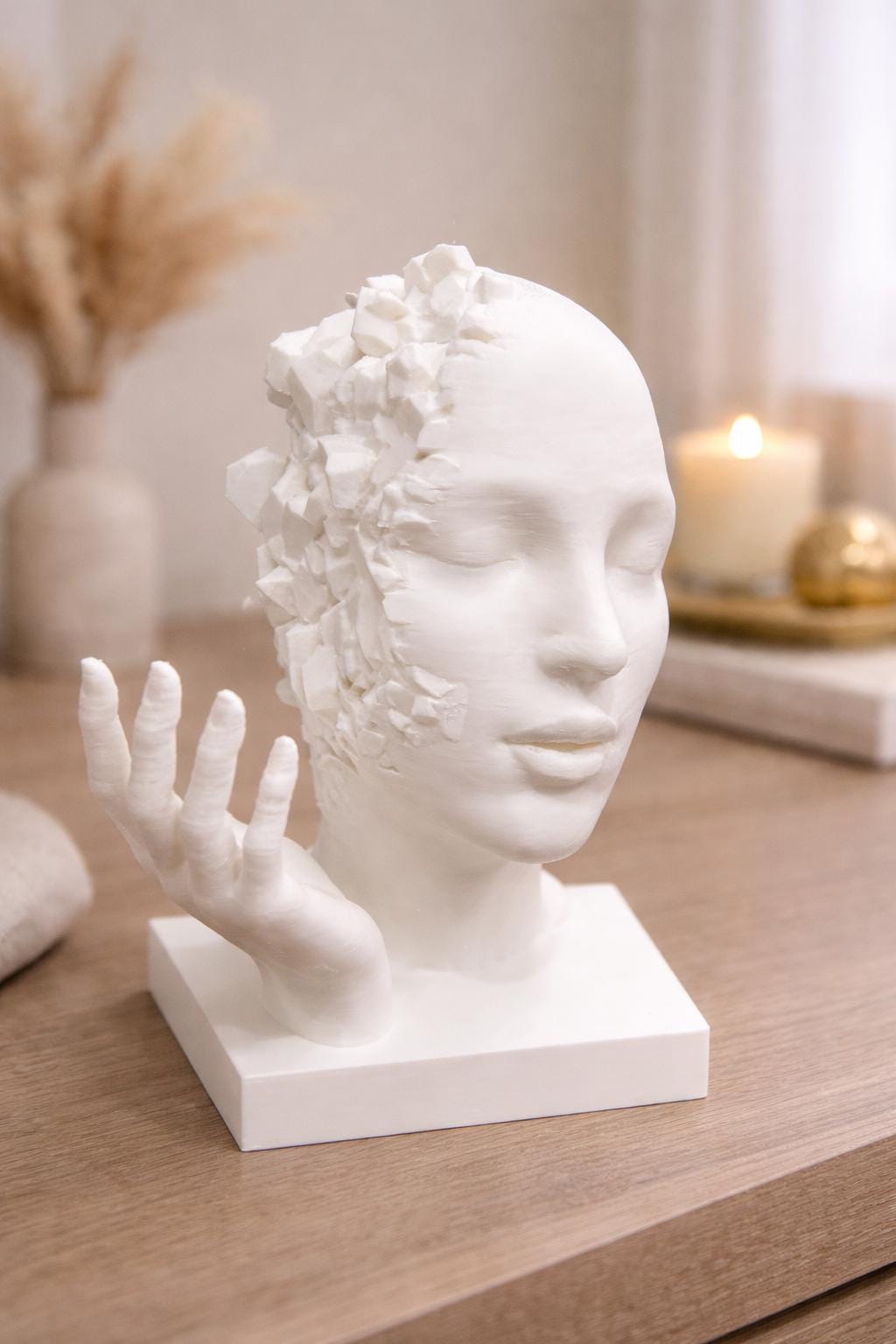 Modern Abstract Face Sculpture | Minimalist Woman Head Statue with Hand | Contemporary Art Decor | Unique Home Accent | Housewarming Gift