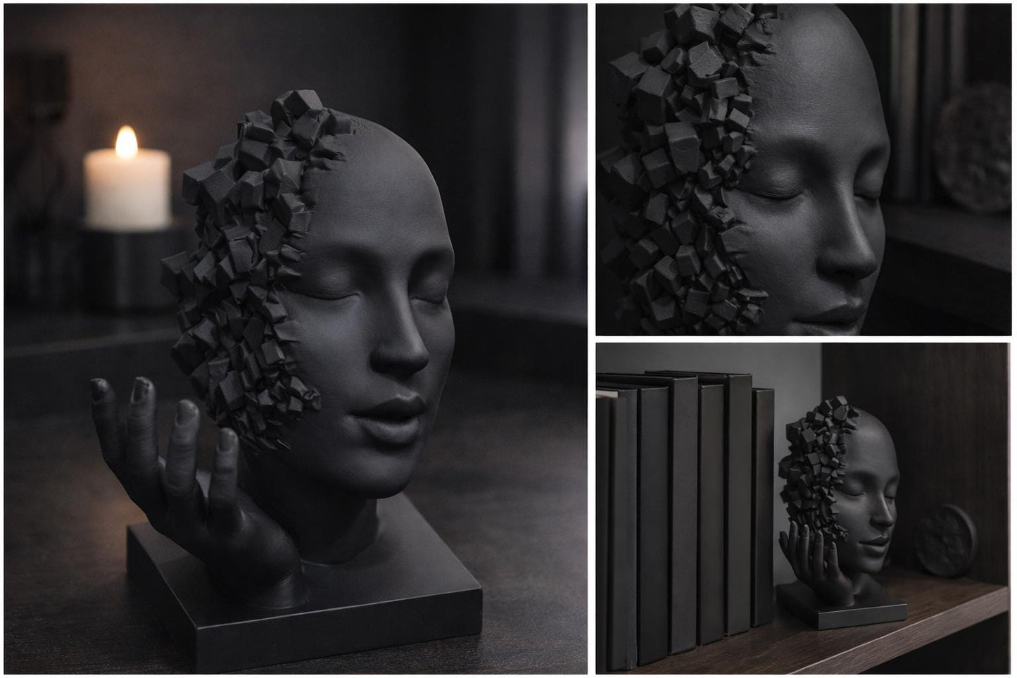 Modern Abstract Face Sculpture | Minimalist Woman Head Statue with Hand | Contemporary Art Decor | Unique Home Accent | Housewarming Gift