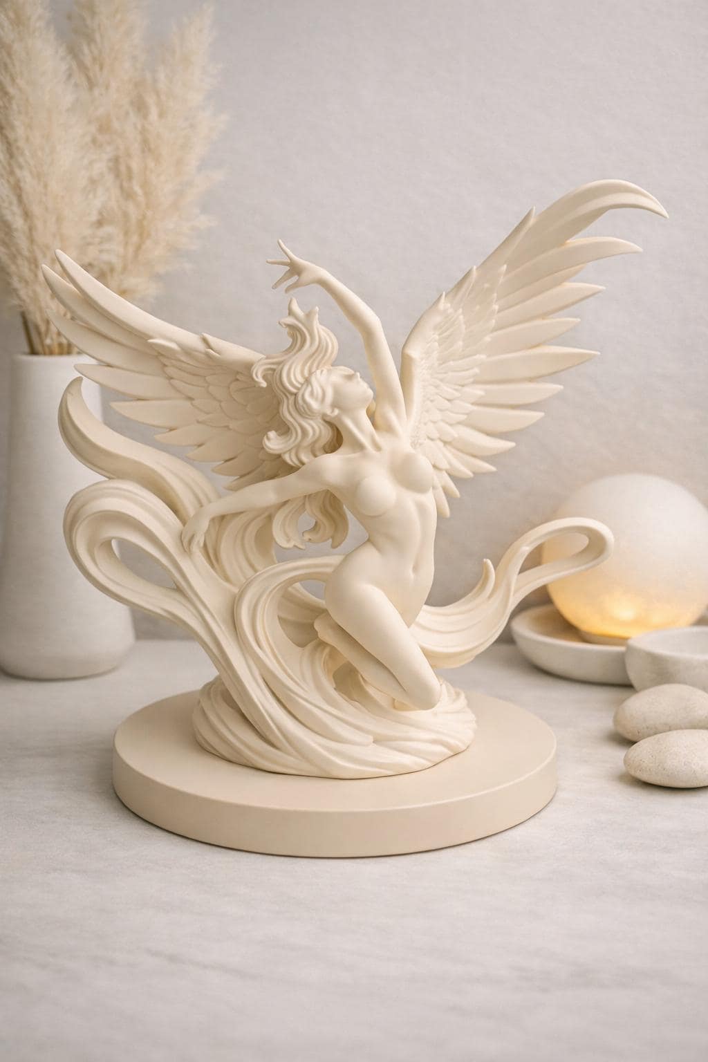Angel Statue Decor | Winged Angel Sculpture | Heavenly Home Accent | Memorial & Spiritual Gift