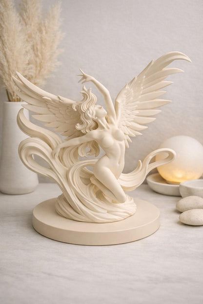 Angel Statue Decor | Winged Angel Sculpture | Heavenly Home Accent | Memorial & Spiritual Gift