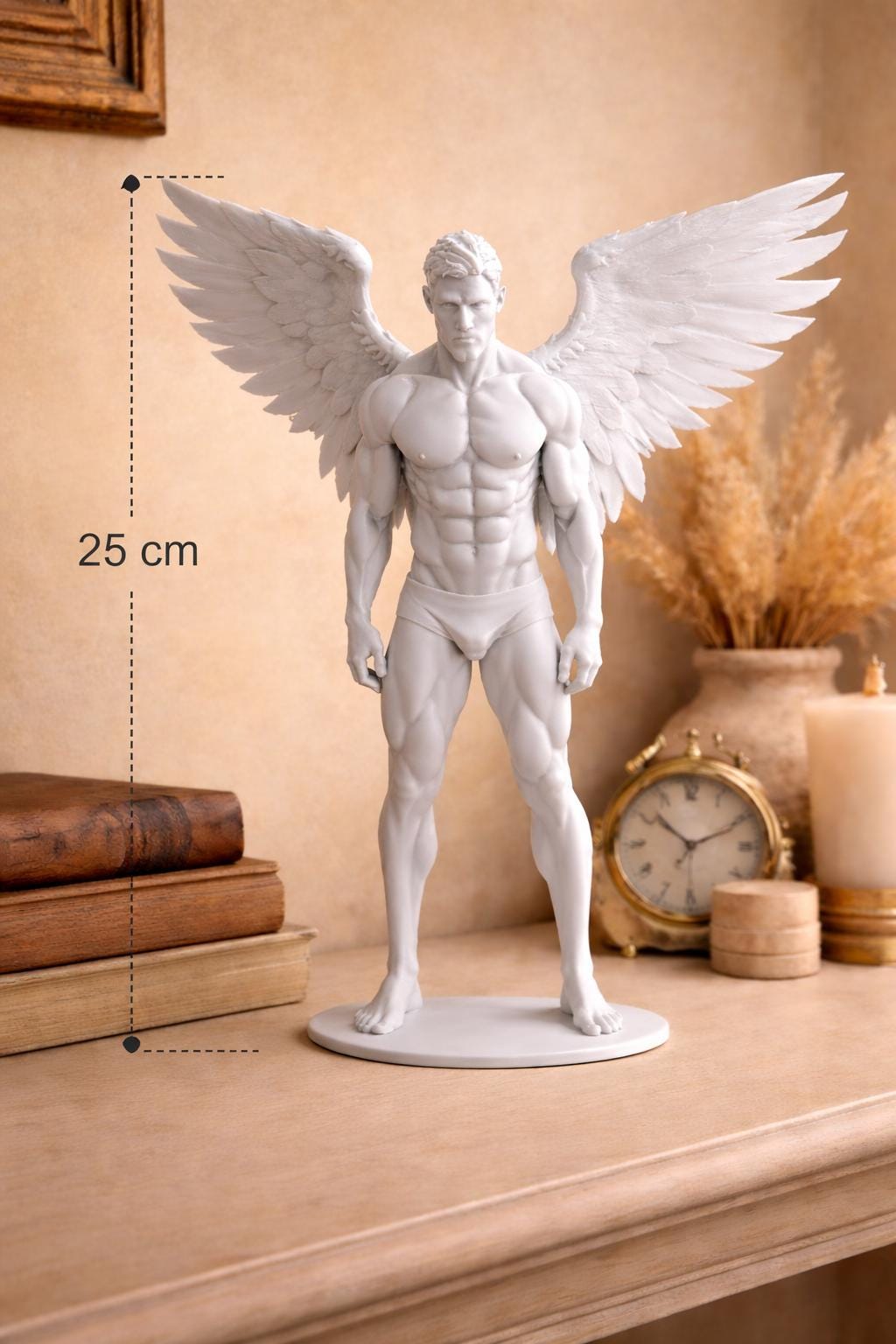 Male Angel Statue | Winged Warrior Sculpture | Gothic & Shelve Decor Gift