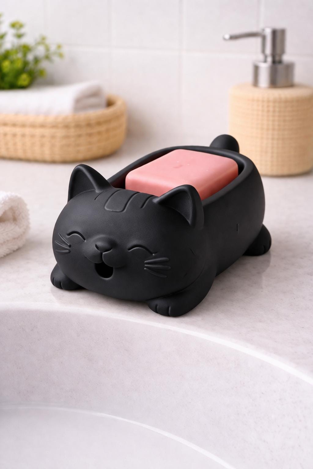 Cat Soap Holder | Minimalist Draining Dish | Cat Lover Bathroom Accessory | New Home Gift