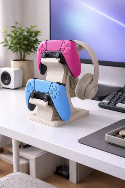 Dual Controller and Headset Stand | PS5 Xbox Controllers Holder | Desk Gaming Organizer and Gift