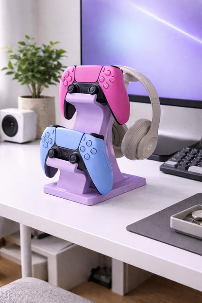 Dual Controller and Headset Stand | PS5 Xbox Controllers Holder | Desk Gaming Organizer and Gift