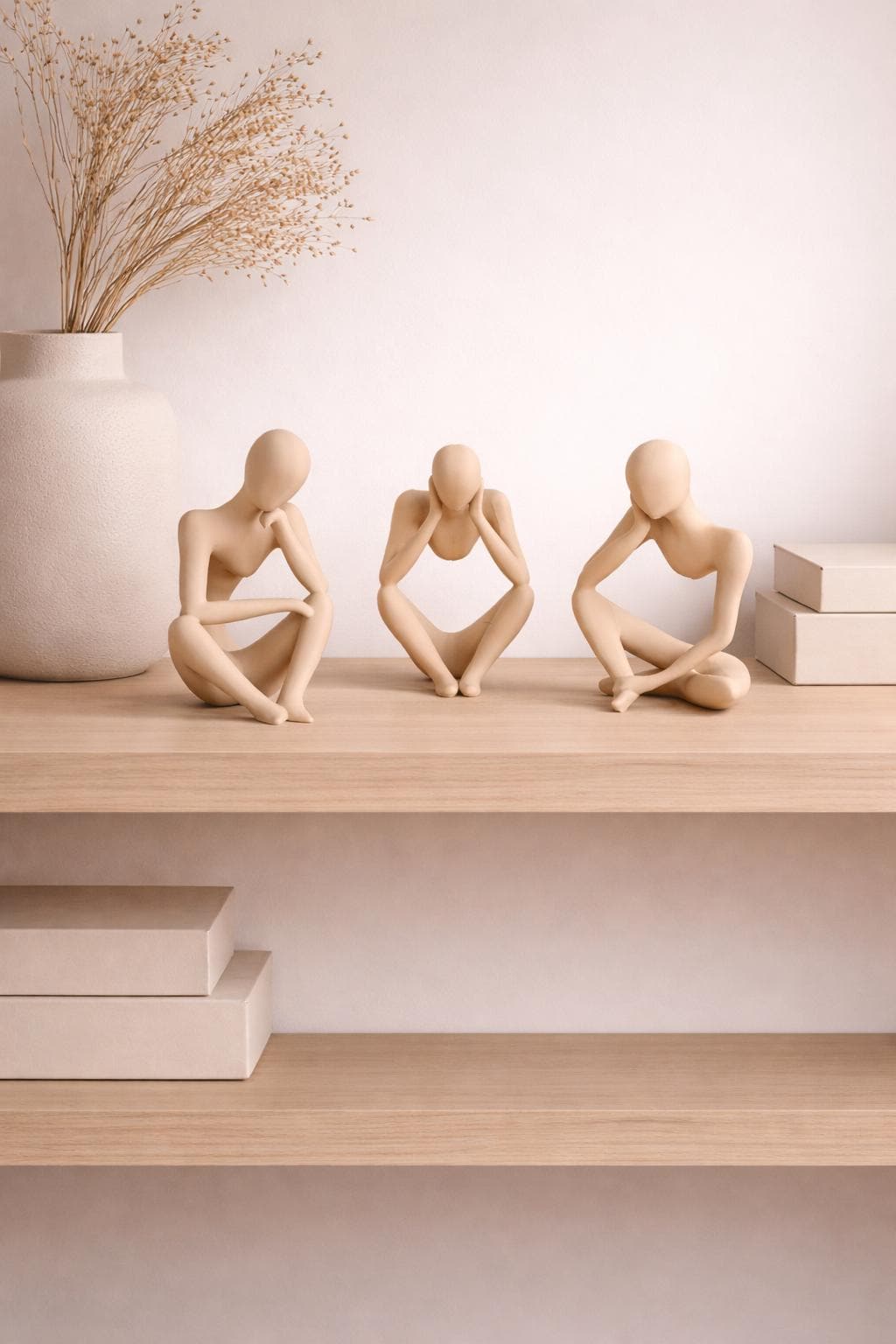 Set of 3 Thinking Statues | Abstract Thinker Figurines | Modern Minimalist Shelf Decor | Aesthetic Home Office Desk Decor