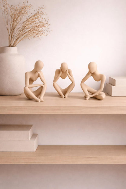 Set of 3 Thinking Statues | Abstract Thinker Figurines | Modern Minimalist Shelf Decor | Aesthetic Home Office Desk Decor