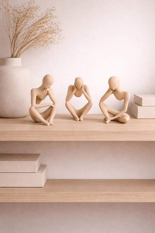 Set of 3 Thinking Statues | Abstract Thinker Figurines | Modern Minimalist Shelf Decor | Aesthetic Home Office Desk Decor