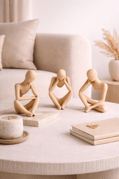 Set of 3 Thinking Statues | Abstract Thinker Figurines | Modern Minimalist Shelf Decor | Aesthetic Home Office Desk Decor