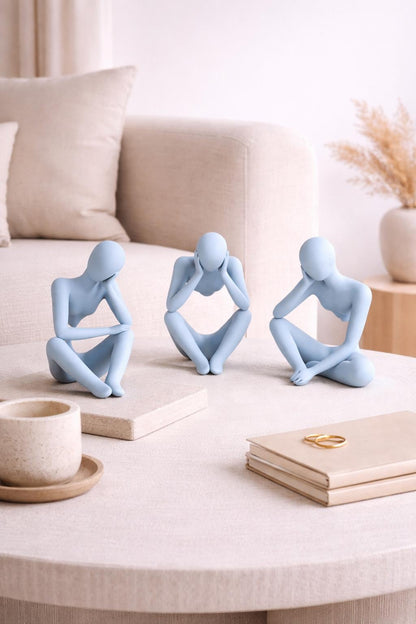 Set of 3 Thinking Statues | Abstract Thinker Figurines | Modern Minimalist Shelf Decor | Aesthetic Home Office Desk Decor