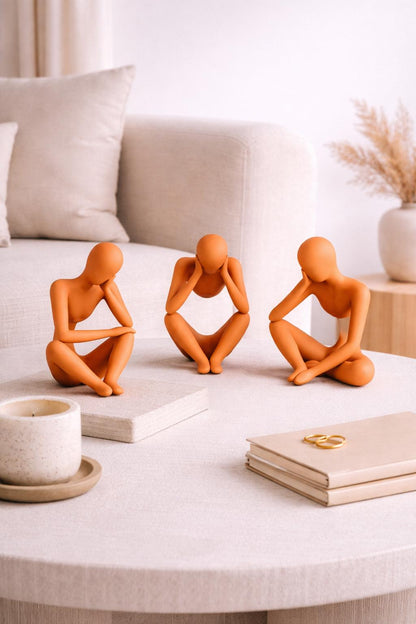 Set of 3 Thinking Statues | Abstract Thinker Figurines | Modern Minimalist Shelf Decor | Aesthetic Home Office Desk Decor