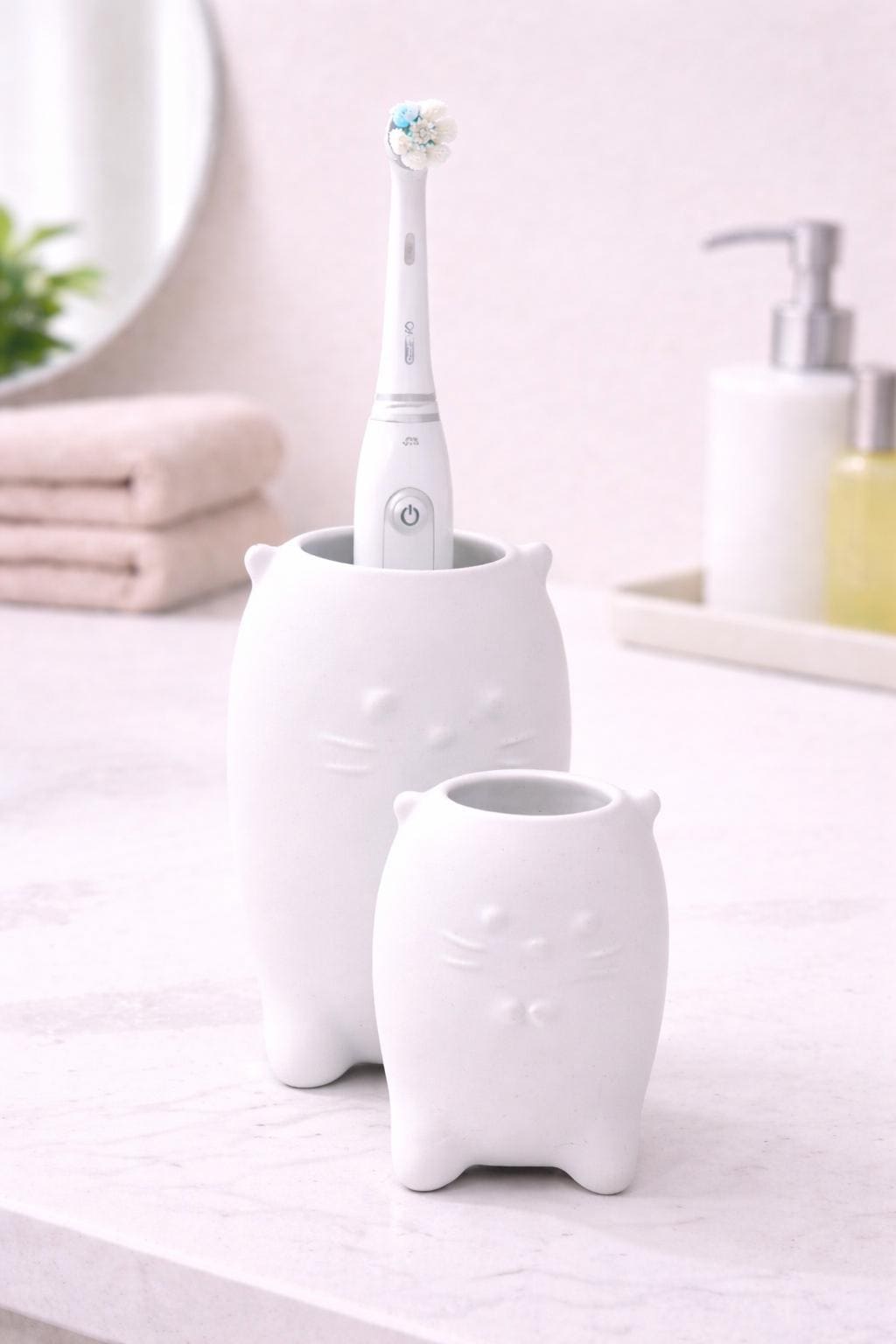 Toothbrush Holder with Q Tip Holder | Modern Minimalist Bathroom Storage