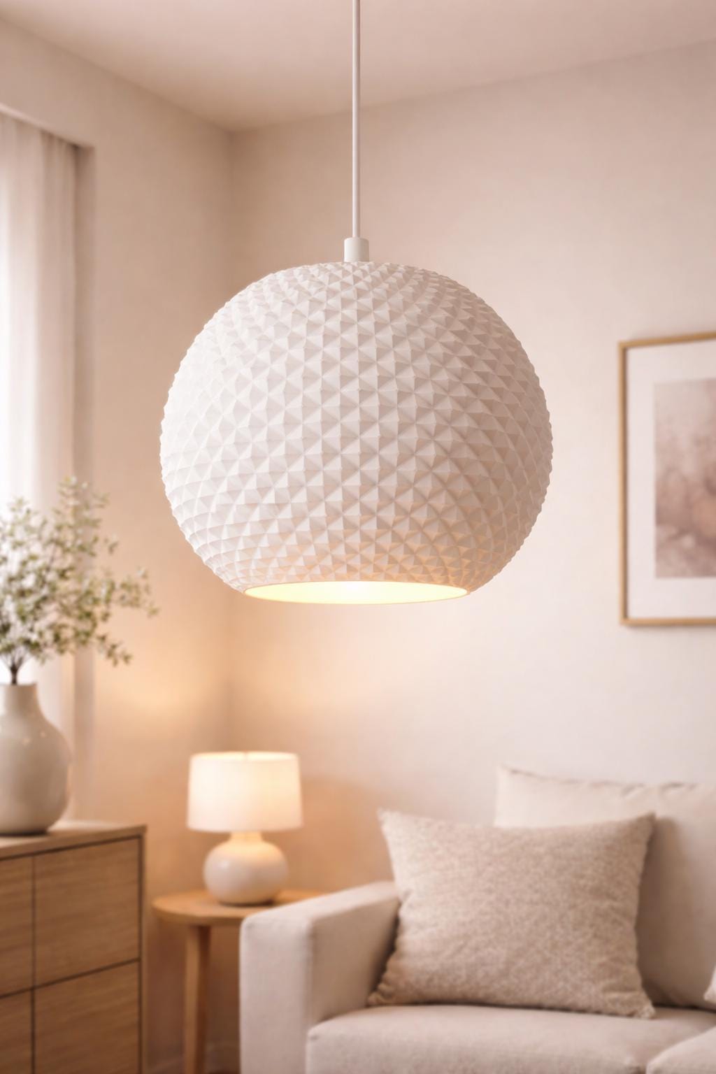 Modern Round Lampshade | Geometric Pendant Shade | Minimalist Ceiling Light Shade | Faceted Lamp Cover | Contemporary Home Decor