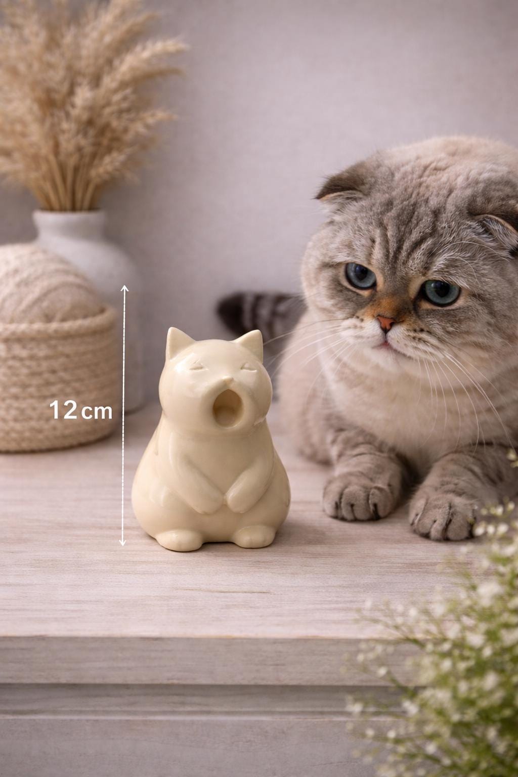 Yawning Cat Figurine | Cat Lover Gift | Minimal Home Decor | Desk Accessory