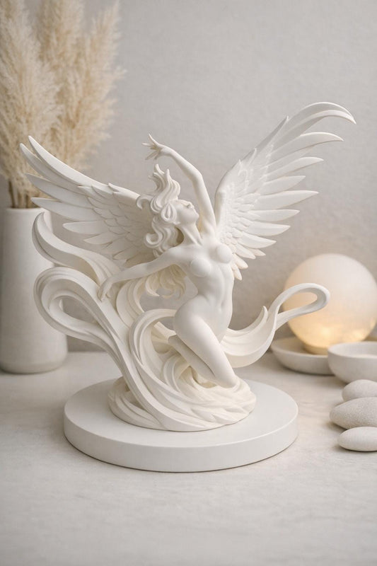 Angel Statue Decor | Winged Angel Sculpture | Heavenly Home Accent | Memorial & Spiritual Gift