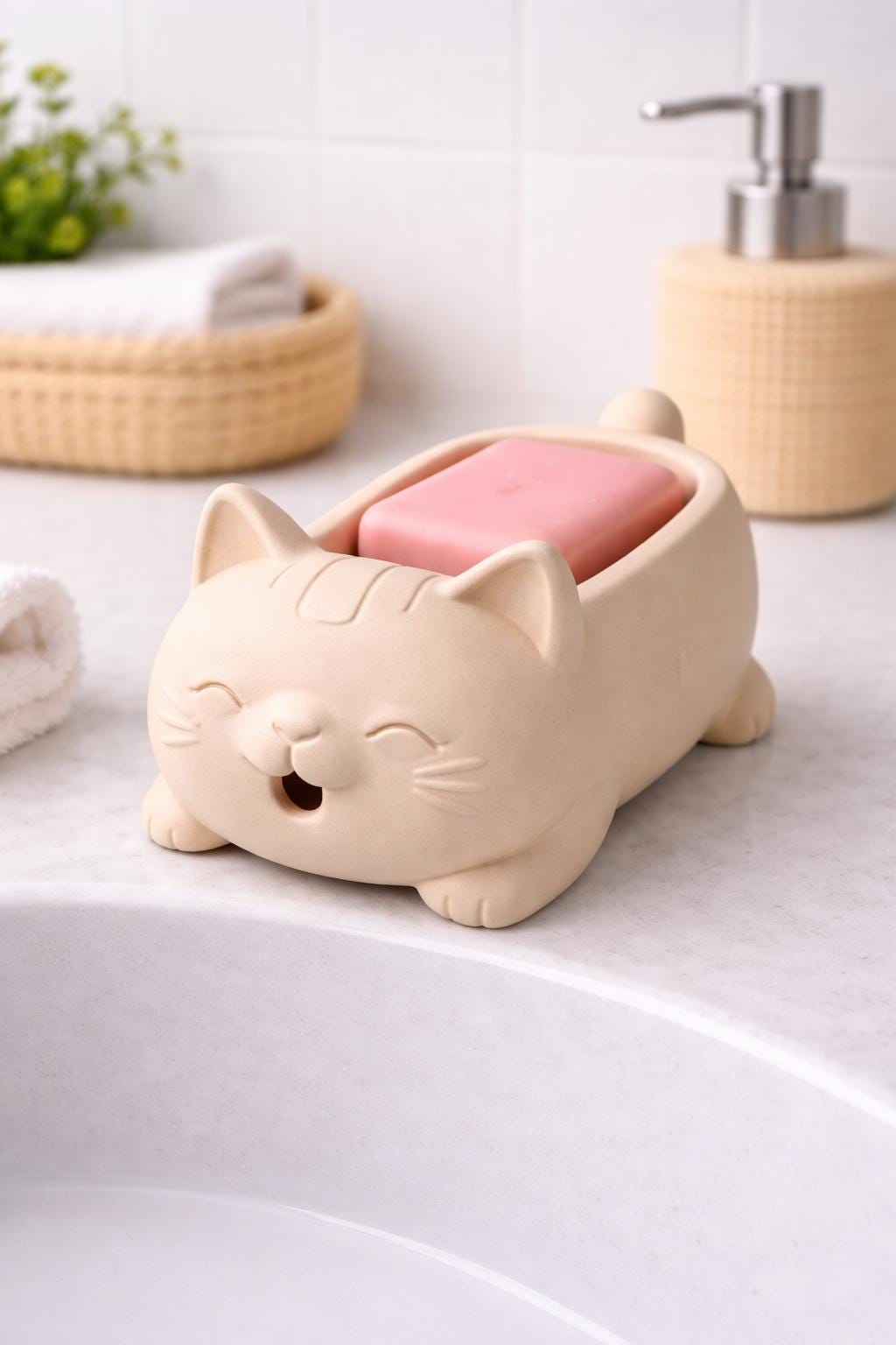 Cat Soap Holder | Minimalist Draining Dish | Cat Lover Bathroom Accessory | New Home Gift