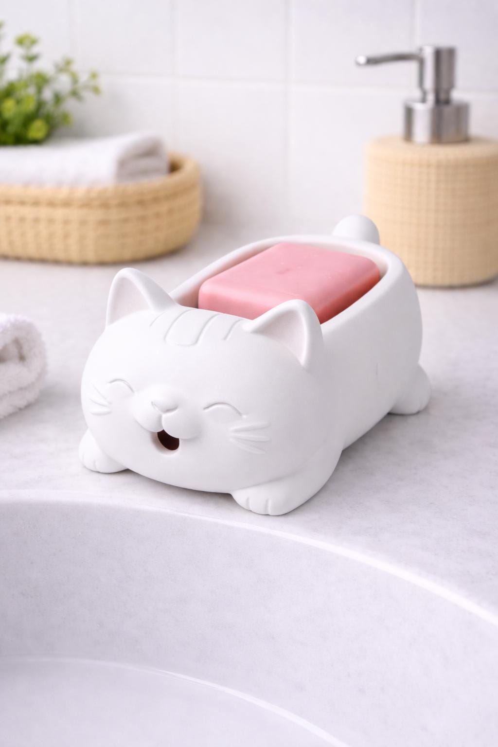 Cat Soap Holder | Minimalist Draining Dish | Cat Lover Bathroom Accessory | New Home Gift