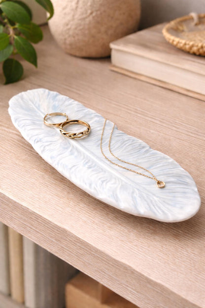 Feather Tray | Handmade Decorative Tray | Marble Effect Catchall Dish | Modern Home Decor