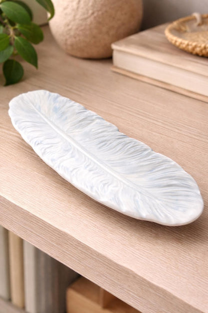Feather Tray | Handmade Decorative Tray | Marble Effect Catchall Dish | Modern Home Decor