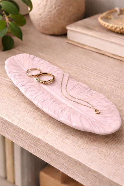 Feather Tray | Handmade Decorative Tray | Marble Effect Catchall Dish | Modern Home Decor