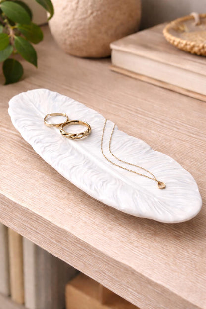 Feather Tray | Handmade Decorative Tray | Marble Effect Catchall Dish | Modern Home Decor