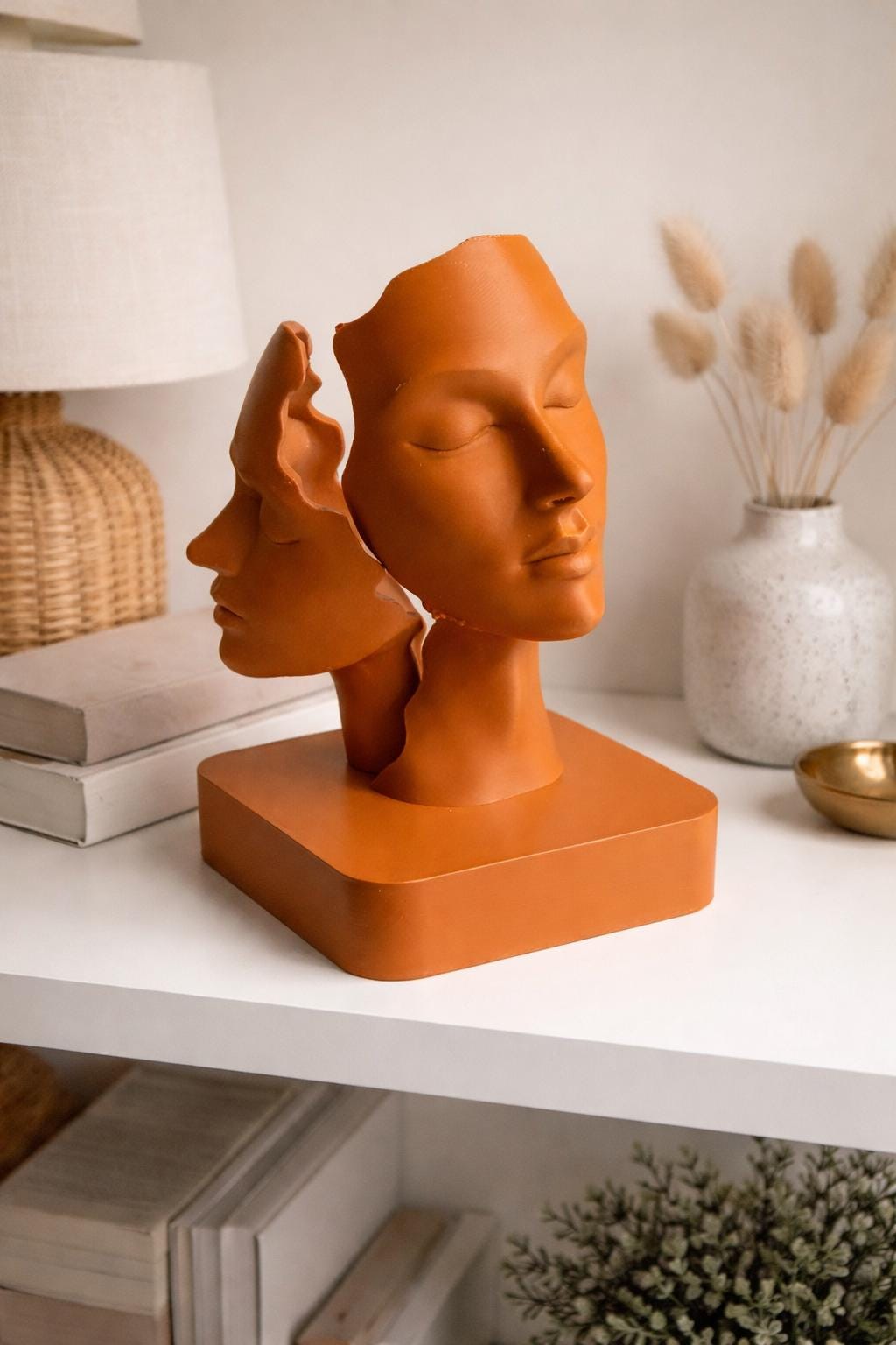 Dual Face Sculpture | Abstract Greek Face Statue | Modern Home and Shelve Decor