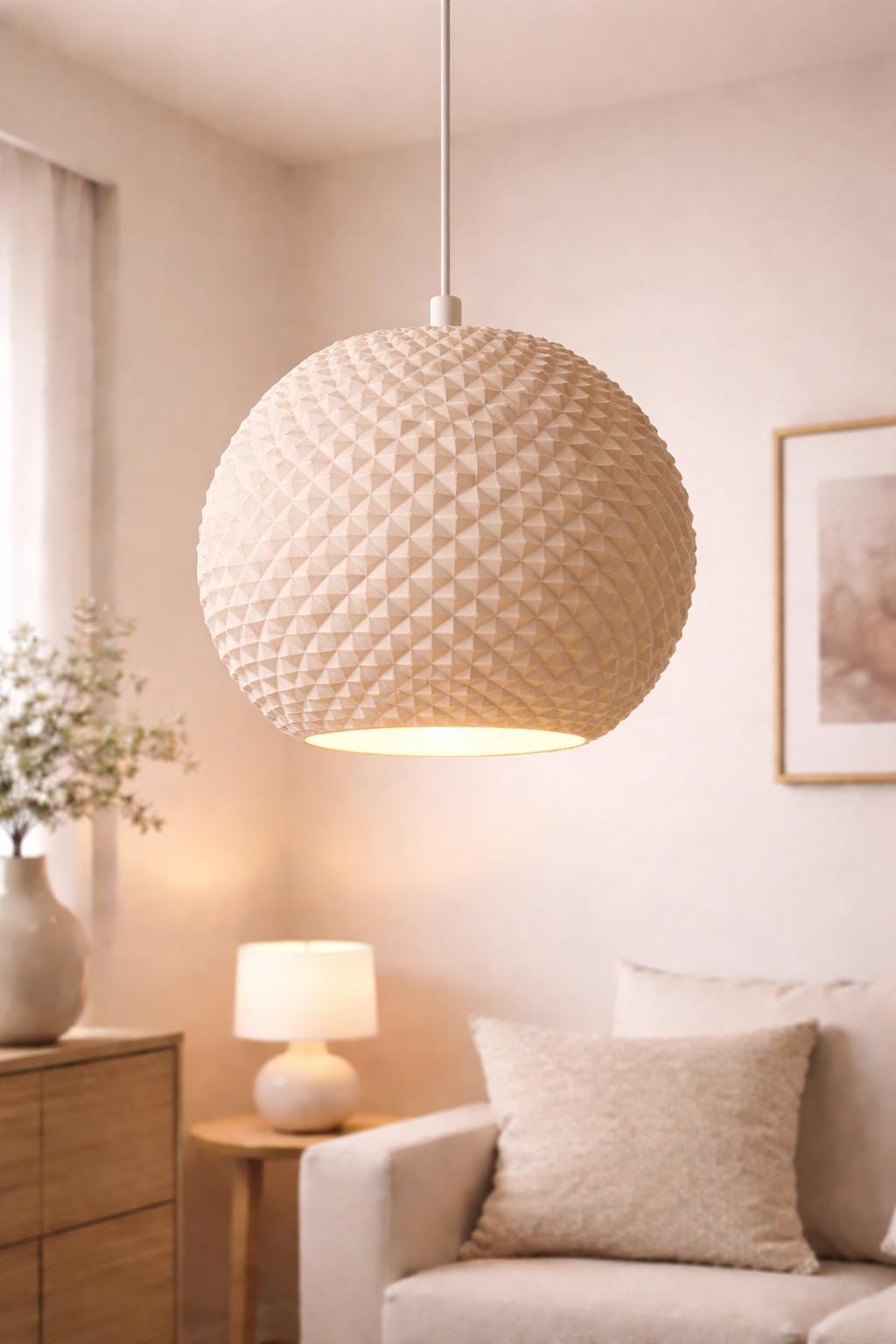 Modern Round Lampshade | Geometric Pendant Shade | Minimalist Ceiling Light Shade | Faceted Lamp Cover | Contemporary Home Decor