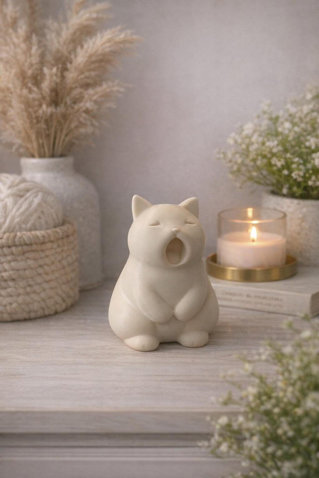 Yawning Cat Figurine | Cat Lover Gift | Minimal Home Decor | Desk Accessory