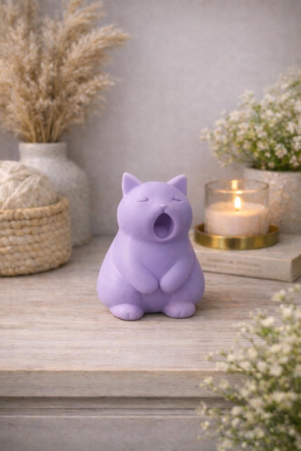 Yawning Cat Figurine | Cat Lover Gift | Minimal Home Decor | Desk Accessory