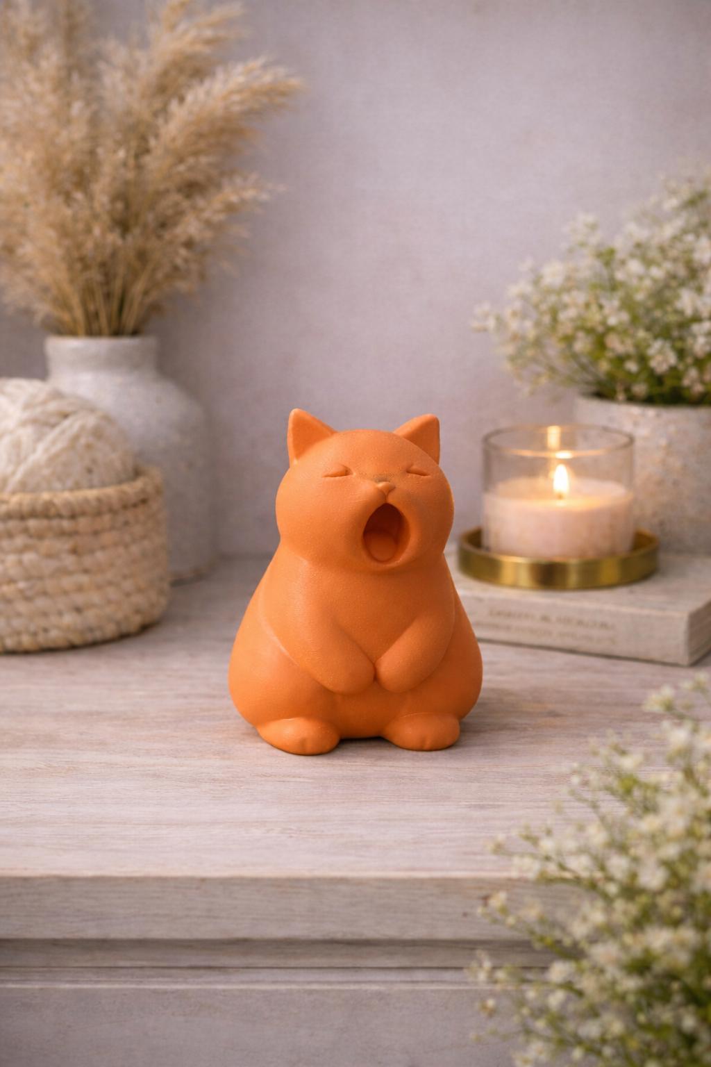 Yawning Cat Figurine | Cat Lover Gift | Minimal Home Decor | Desk Accessory
