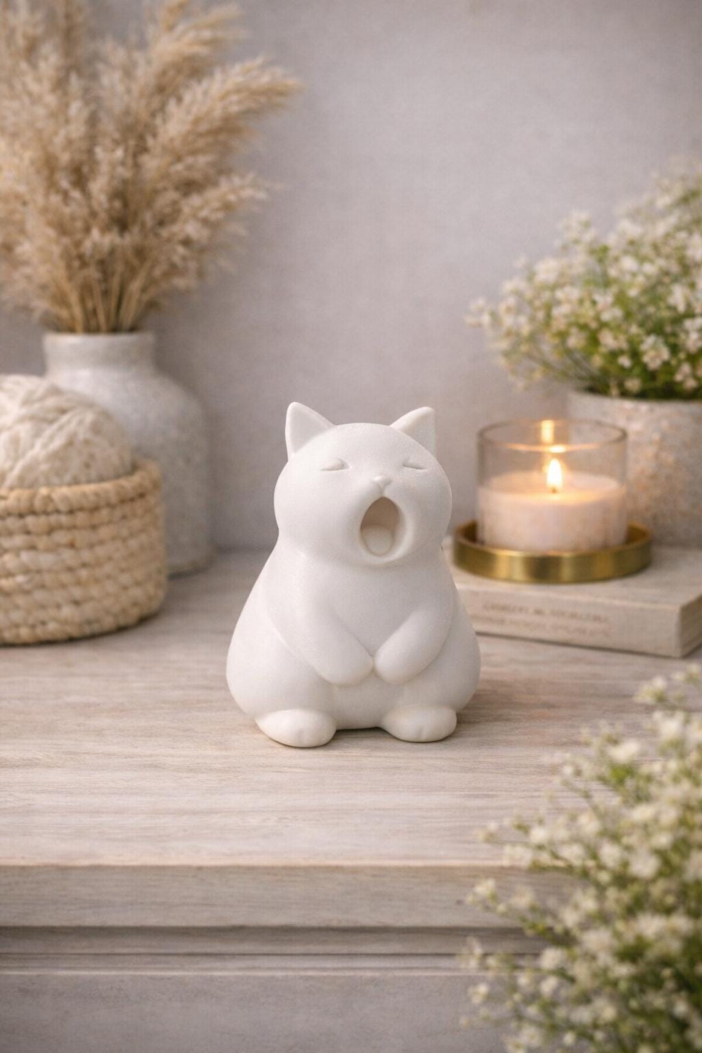 Yawning Cat Figurine | Cat Lover Gift | Minimal Home Decor | Desk Accessory